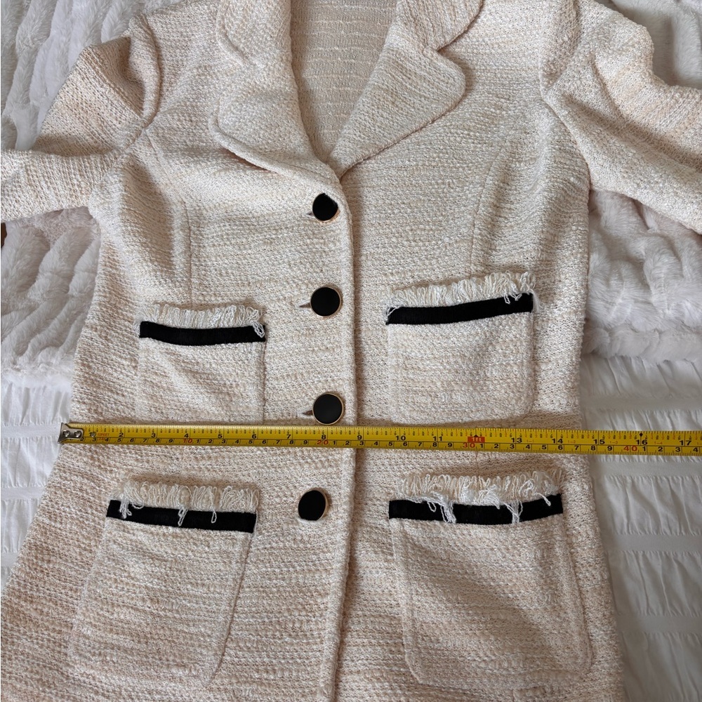 St. John Cream Textured Blazer with Black Accents - Picture 10 of 12